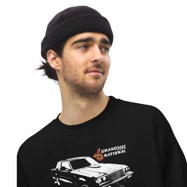 Grand National Crew Neck Sweatshirt modeled in black